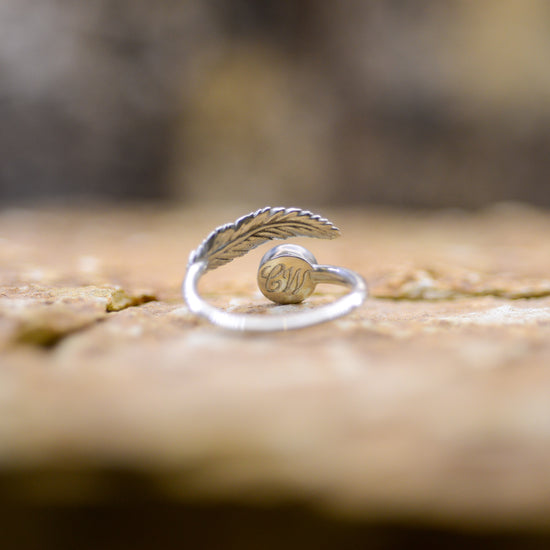 Opals & Ashes Angel Feather Ring Cast in Sterling Silver. Hand engraved.