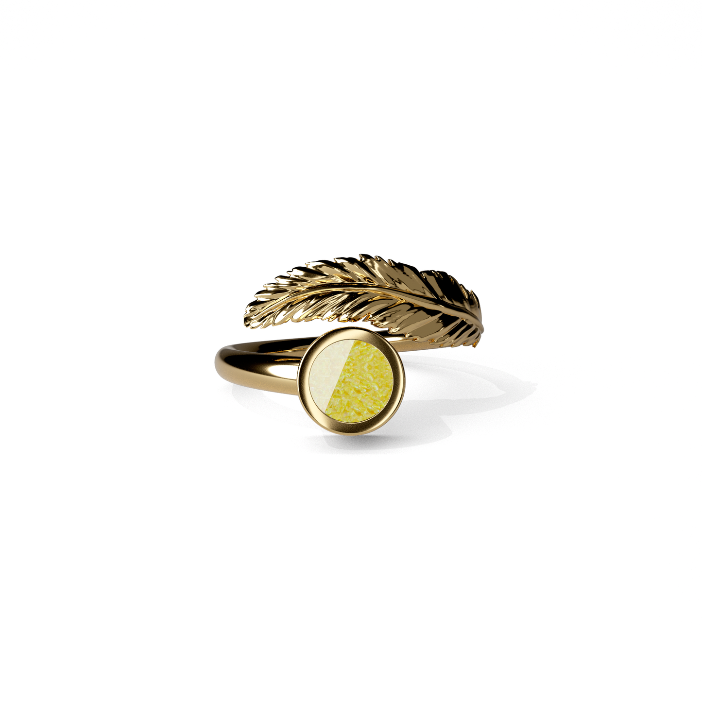 Opals & Ashes Angel Feather Memorial Ring 9ct Yellow Gold. Ashes blended with Summer Yellow Opals.