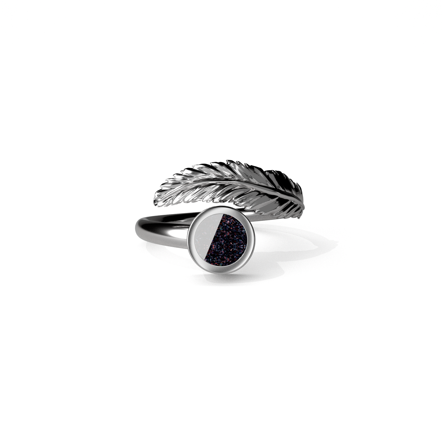 Opals & Ashes Angel Feather Memorial Ring Silver. Ashes blended with Black Fire Opals.