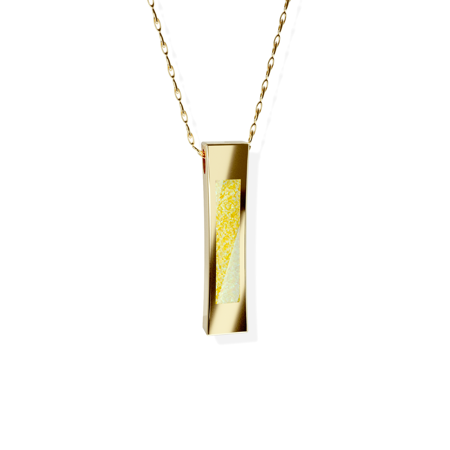 Opals & Ashes Bar Unisex Memorial Pendant 9ct Yellow Gold. Ashes blended with Summer Yellow Opals.