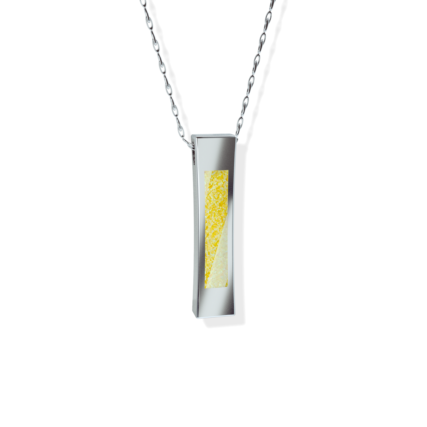 Opals & Ashes Bar Unisex Memorial Pendant Silver. Ashes blended with Summer Yellow Opals.