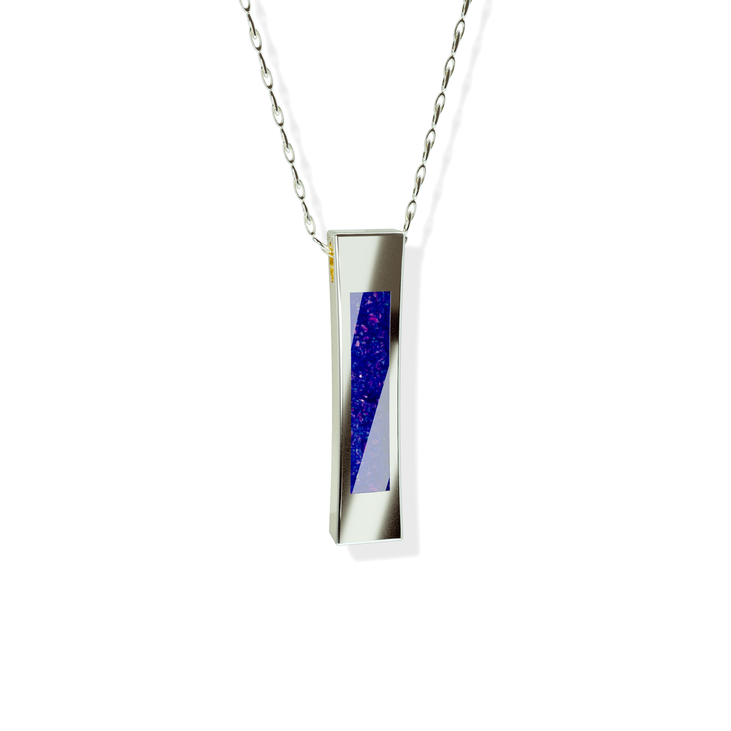 Opals & Ashes Bar Unisex Memorial Pendant 9ct White Gold. Ashes blended with Royal Blue Opals.