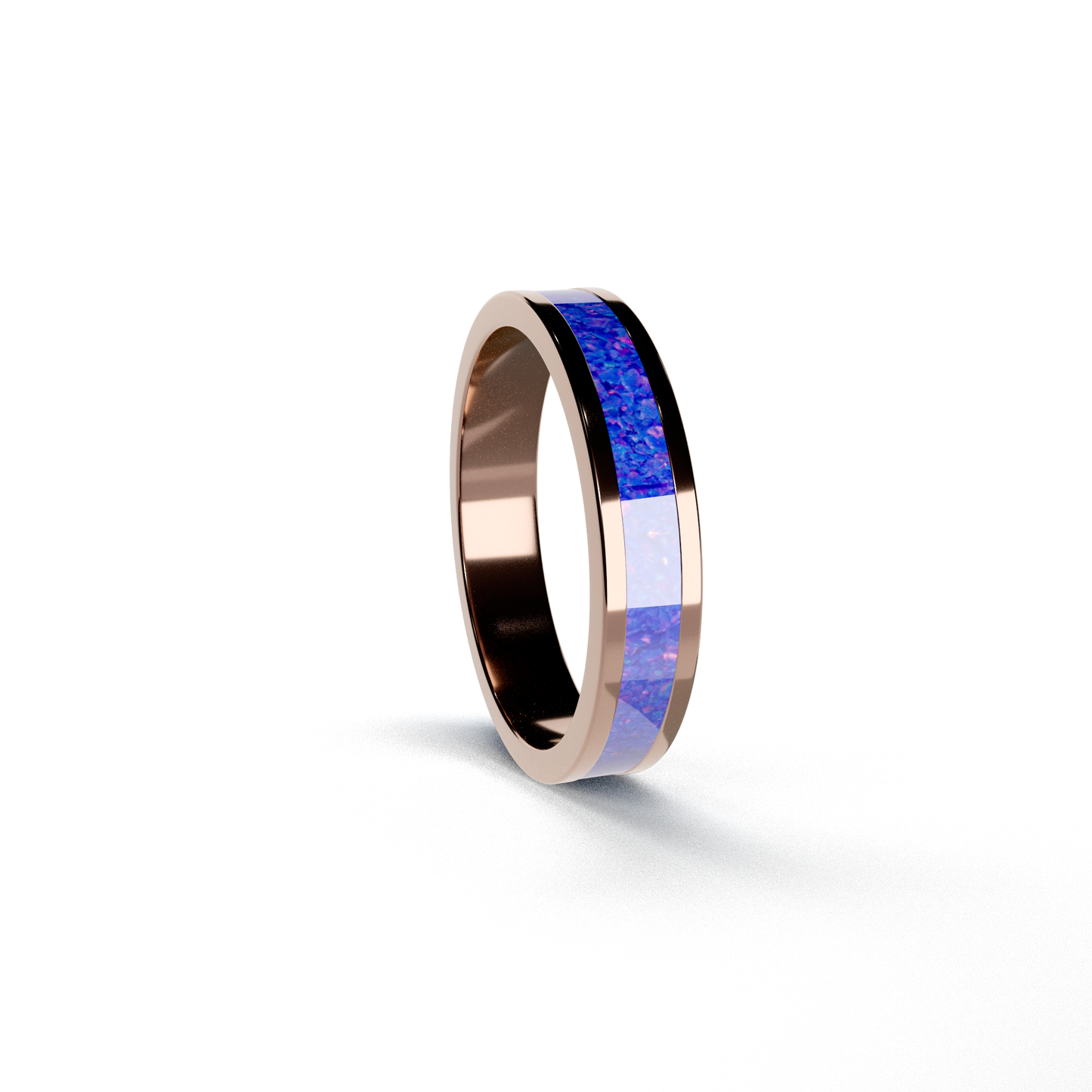 Opals & Ashes Circle Unisex Memorial Ring 9ct Rose Gold. Ashes blended with Royal Blue Opals.