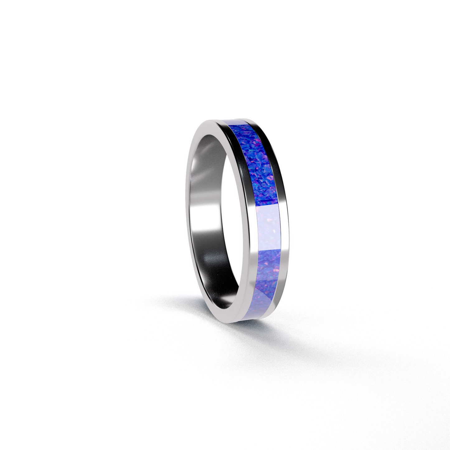 Opals & Ashes Circle Unisex Memorial Ring Silver. Ashes blended with Royal Blue Opals.