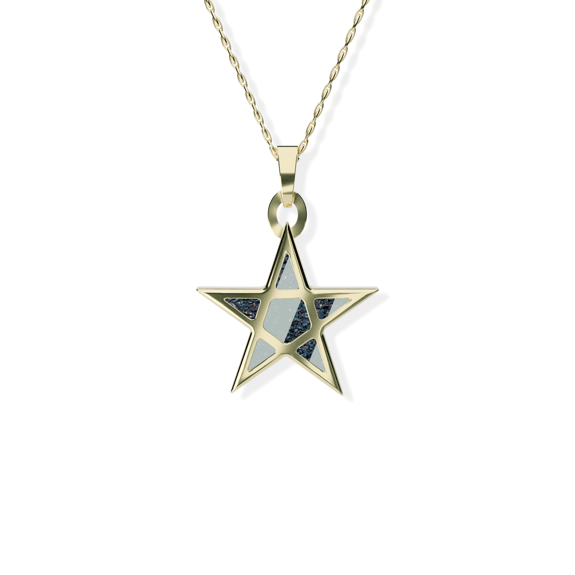 Opals & Ashes Five Star Memorial Pendant 9ct Yellow Gold. Ashes blended with Black Fire Opals.