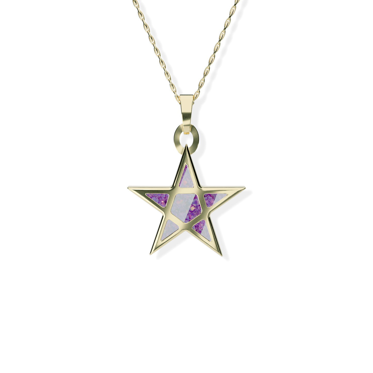 Opals & Ashes Five Star Memorial Pendant 9ct Yellow Gold. Ashes blended with Lavender Opals.