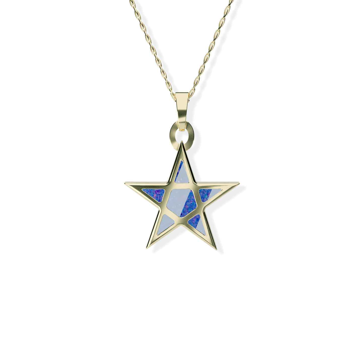 Opals & Ashes Five Star Memorial Pendant 9ct Yellow Gold. Ashes blended with Royal Blue Opals.