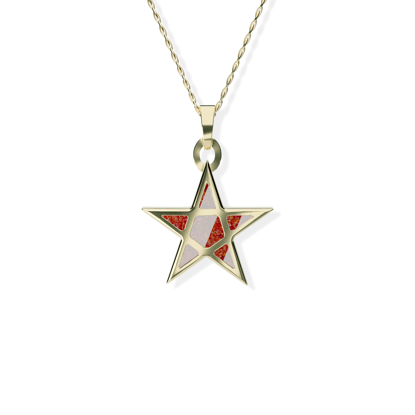 Opals & Ashes Five Star Memorial Pendant 9ct Yellow Gold. Ashes blended with Ruby Red Opals.