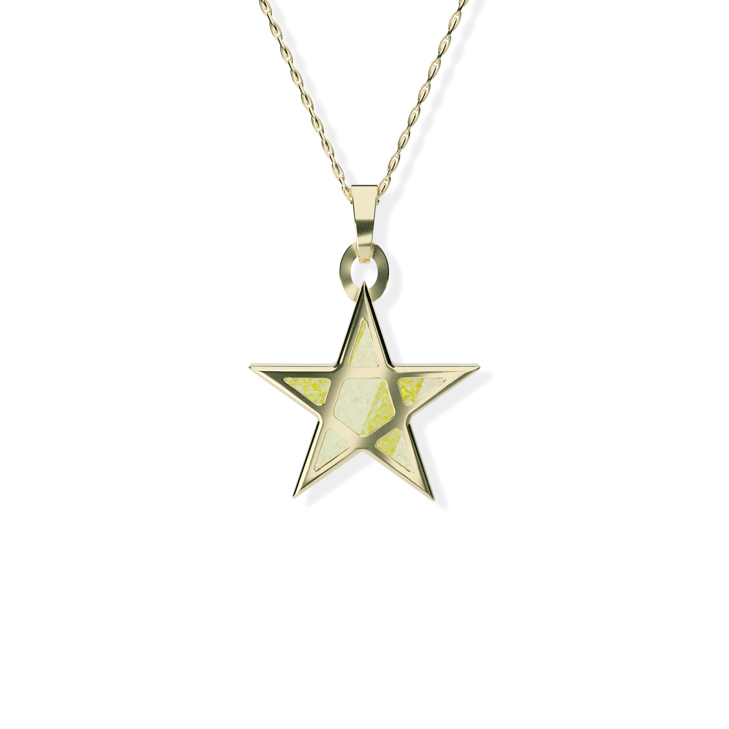 Opals & Ashes Five Star Memorial Pendant 9ct Yellow Gold. Ashes blended with Summer Yellow Opals.