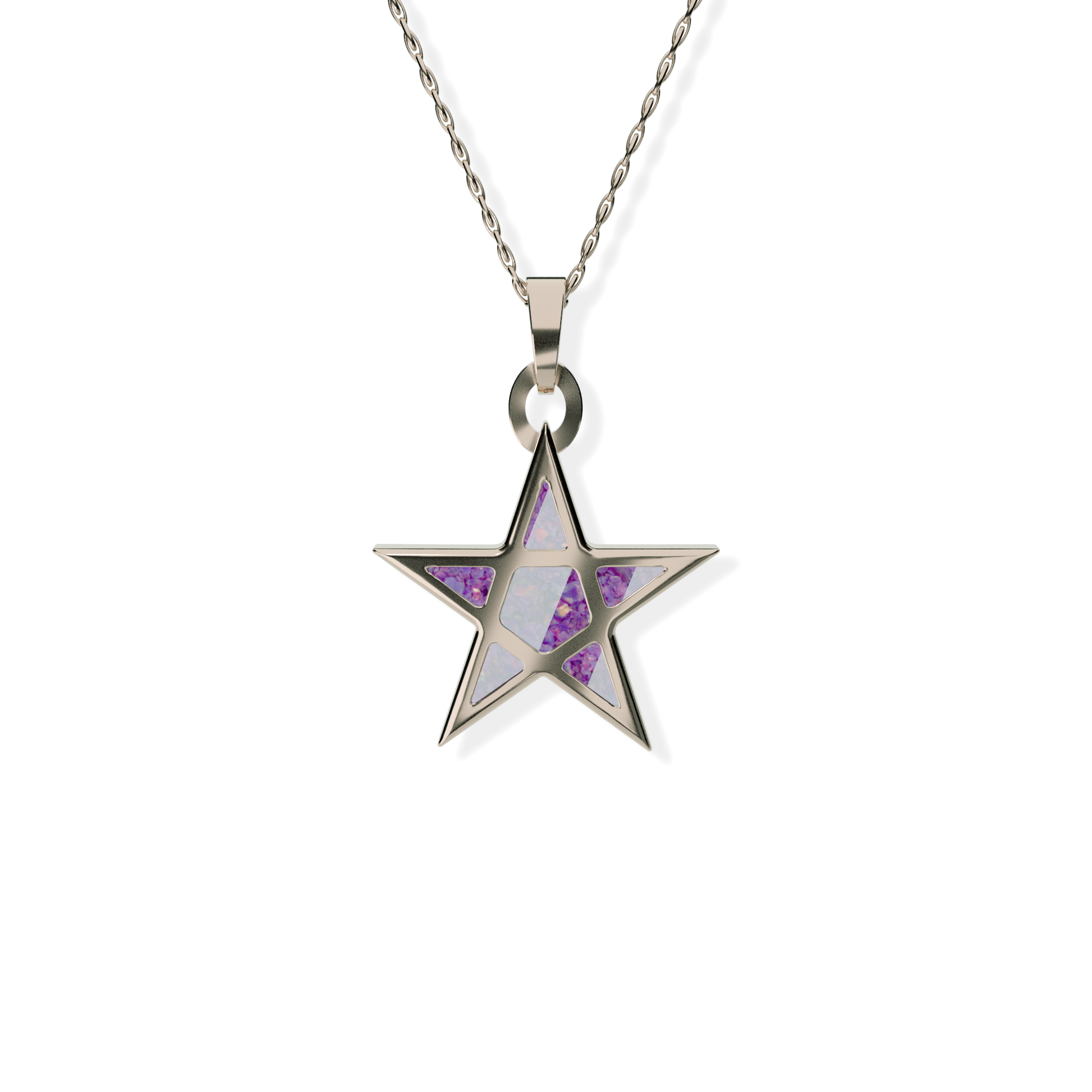 Opals & Ashes Five Star Memorial Pendant 9ct Rose Gold. Ashes blended with Lavender Opals.