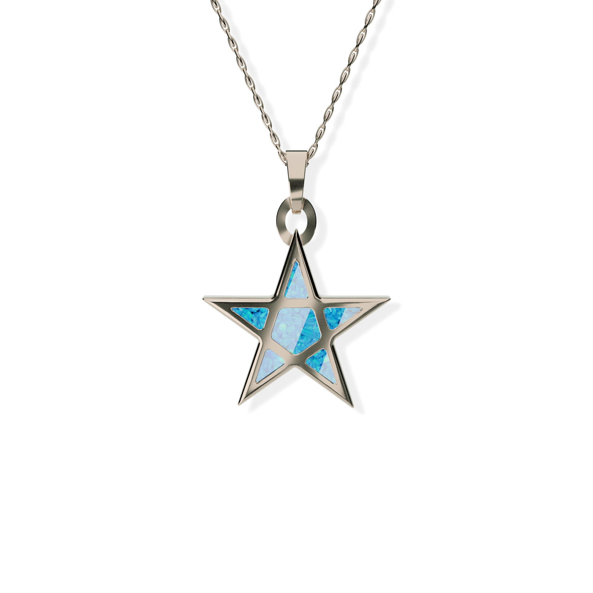 Opals & Ashes Five Star Memorial Pendant 9ct Rose Gold. Ashes blended with Pacific Blue Opals.