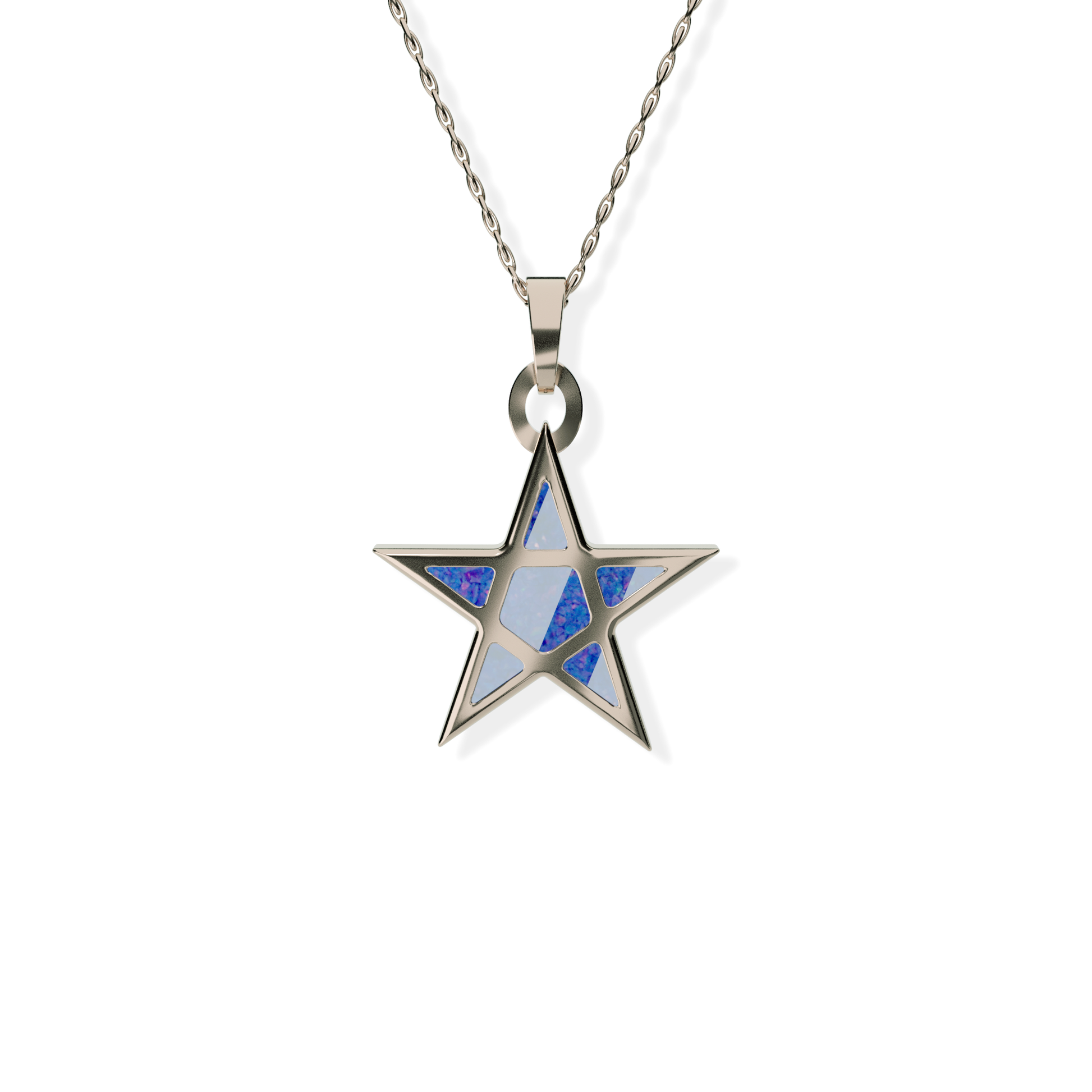 Opals & Ashes Five Star Memorial Pendant 9ct Rose Gold. Ashes blended with Royal Blue Opals.