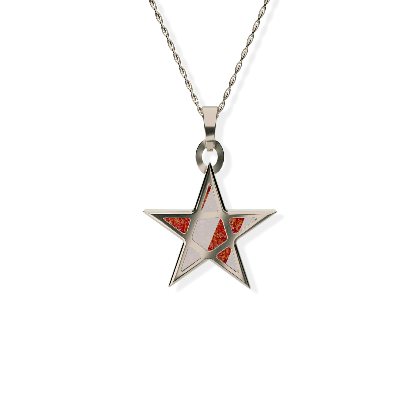 Opals & Ashes Five Star Memorial Pendant 9ct Rose Gold. Ashes blended with Ruby Red Opals.