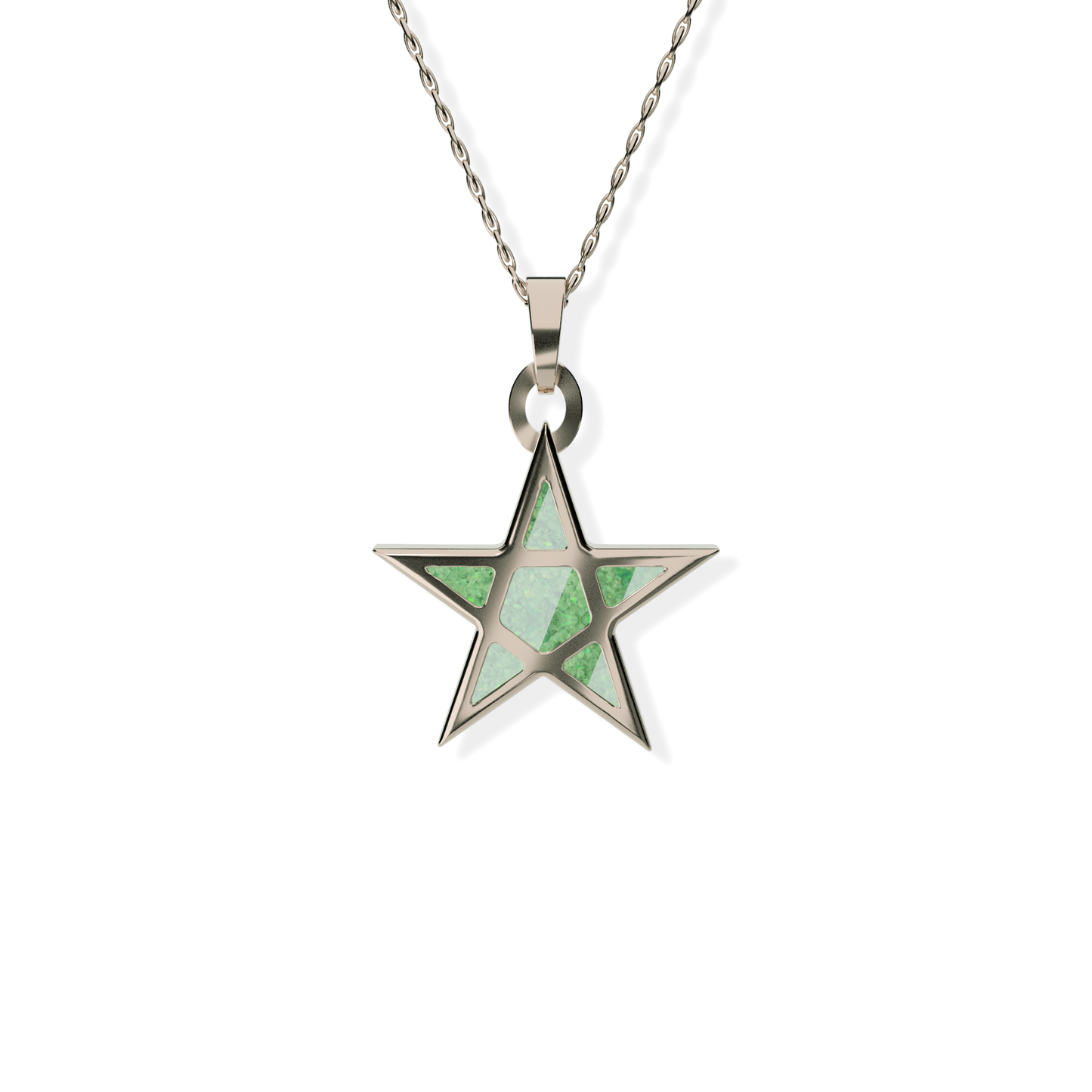 Opals & Ashes Five Star Memorial Pendant 9ct Rose Gold. Ashes blended with Spring Green Opals.