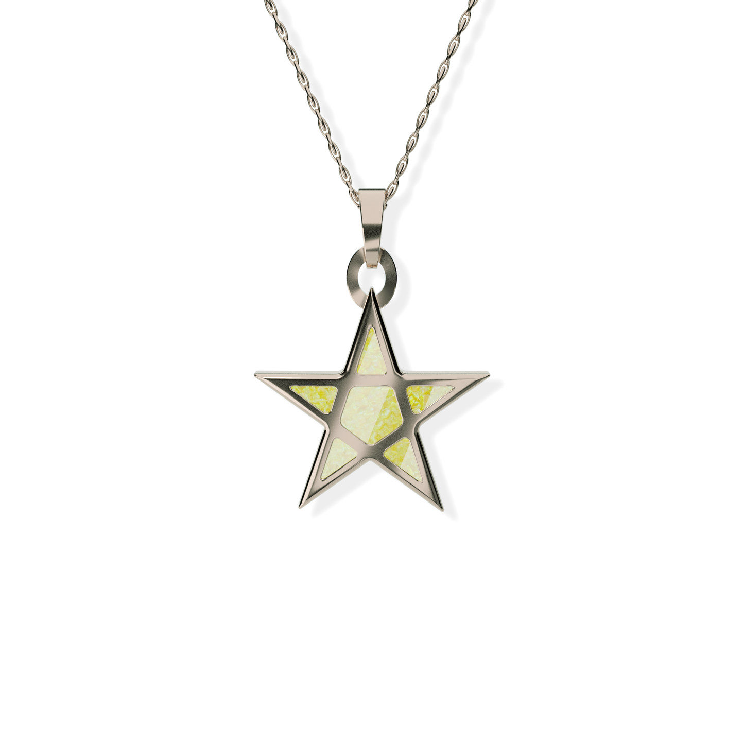 Opals & Ashes Five Star Memorial Pendant 9ct Rose Gold. Ashes blended with Summer Yellow Opals.