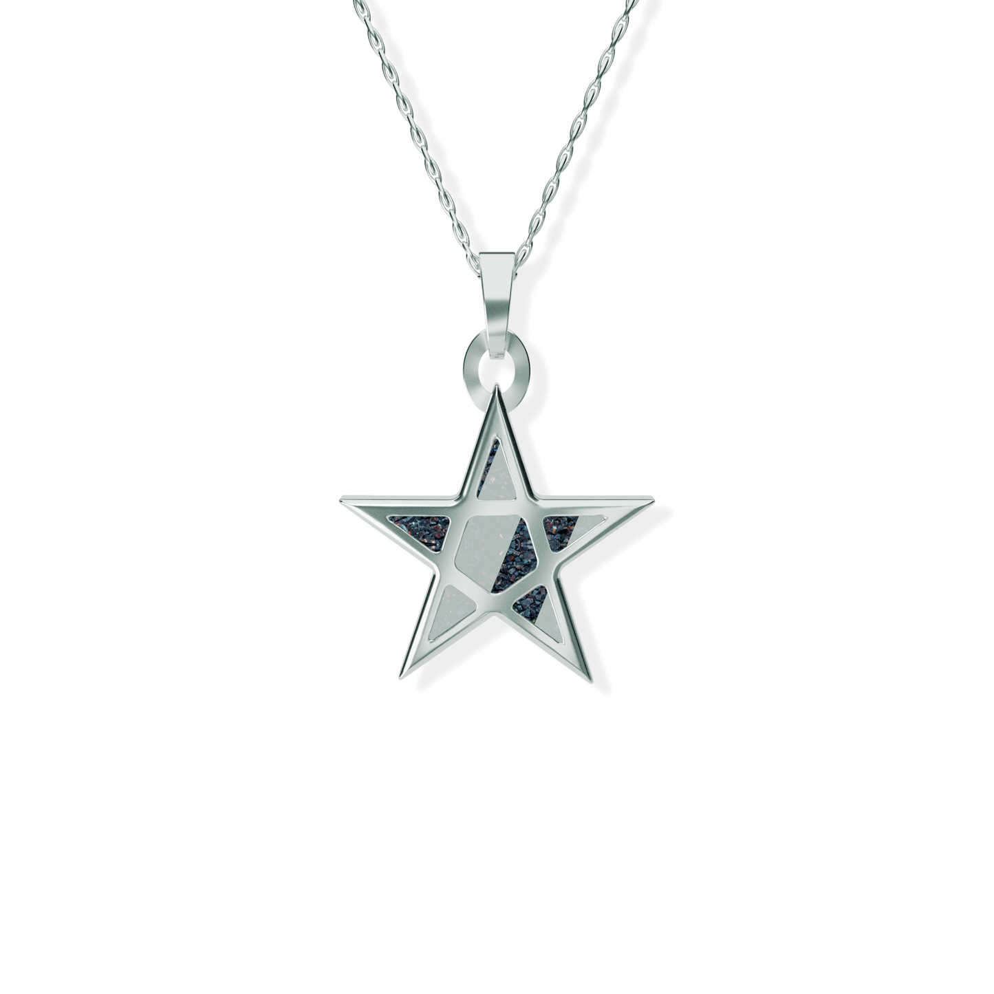 Opals & Ashes Five Star Memorial Pendant Silver. Ashes blended with Black Fire Opals.