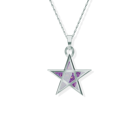 Opals & Ashes Five Star Memorial Pendant Silver. Ashes blended with Lavender Opals.