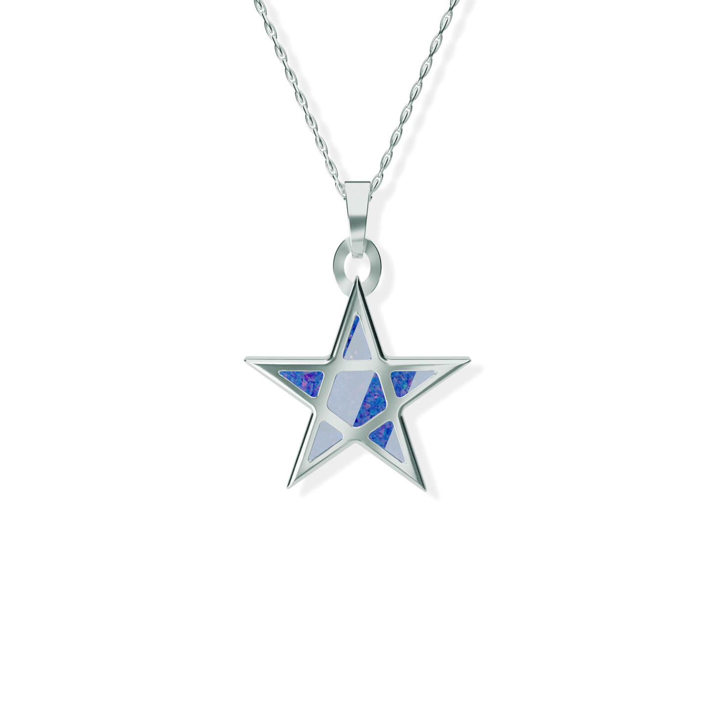 Opals & Ashes Five Star Memorial Pendant Silver. Ashes blended with Royal Blue Opals.