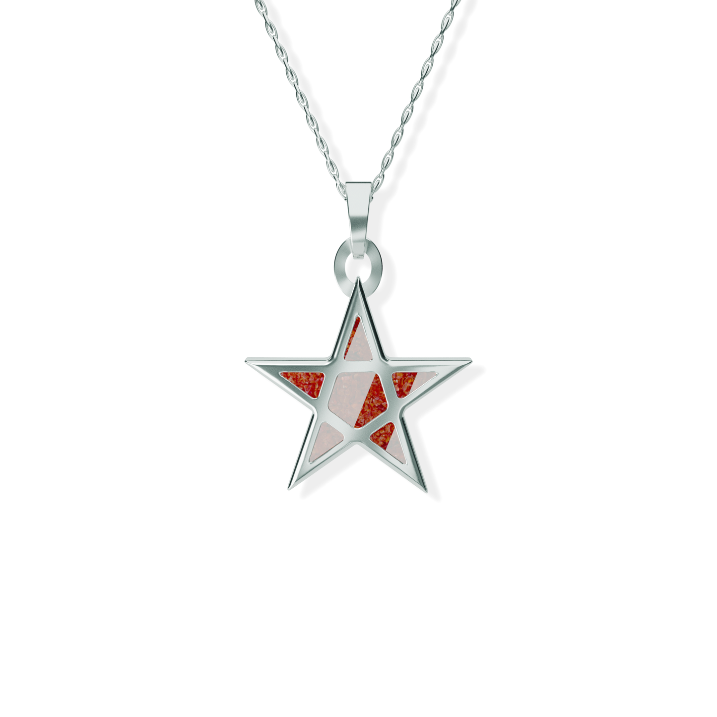 Opals & Ashes Five Star Memorial Pendant Silver. Ashes blended with Ruby Red Opals.