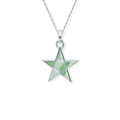 Opals & Ashes Five Star Memorial Pendant Silver. Ashes blended with Spring Green Opals.