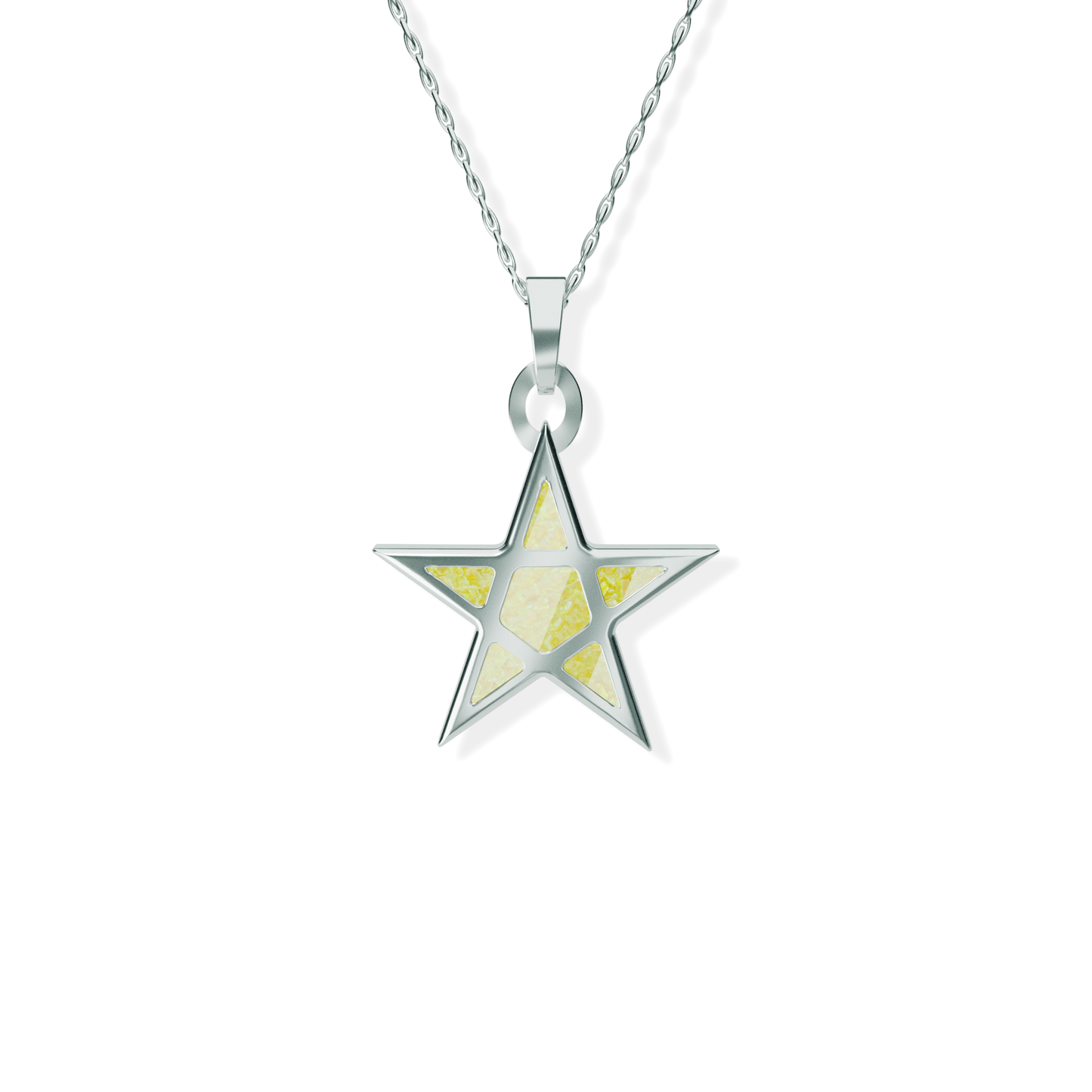 Opals & Ashes Five Star Memorial Pendant Silver. Ashes blended with Summer Yellow Opals.