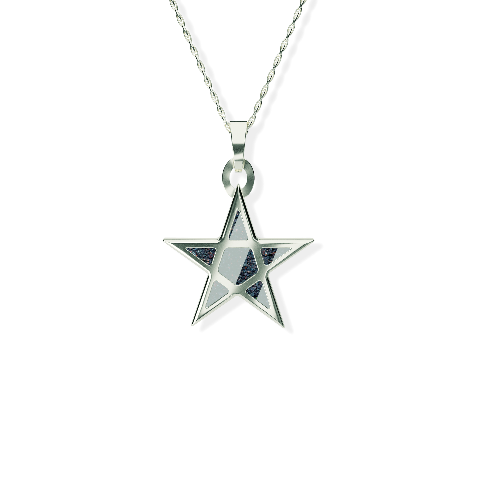 Opals & Ashes Five Star Memorial Pendant 9ct White Gold. Ashes blended with Black Fire Opals.