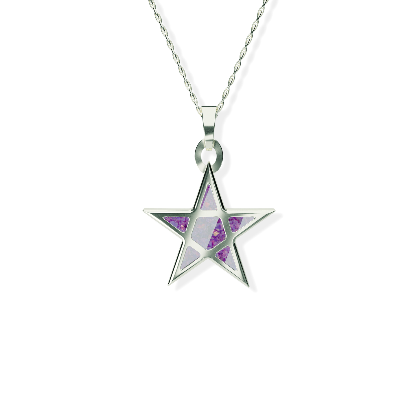 Opals & Ashes Five Star Memorial Pendant 9ct White Gold. Ashes blended with Lavender Opals.