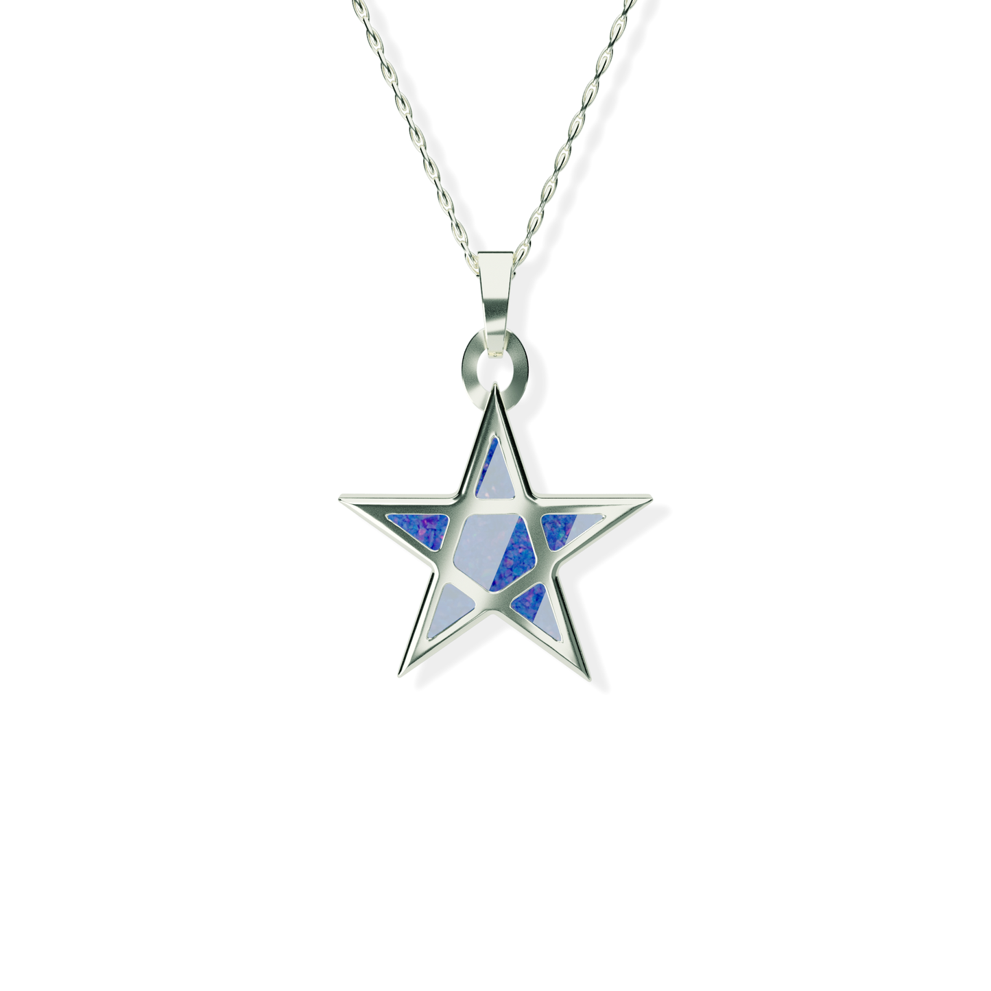 Opals & Ashes Five Star Memorial Pendant 9ct White Gold. Ashes blended with Royal Blue Opals.