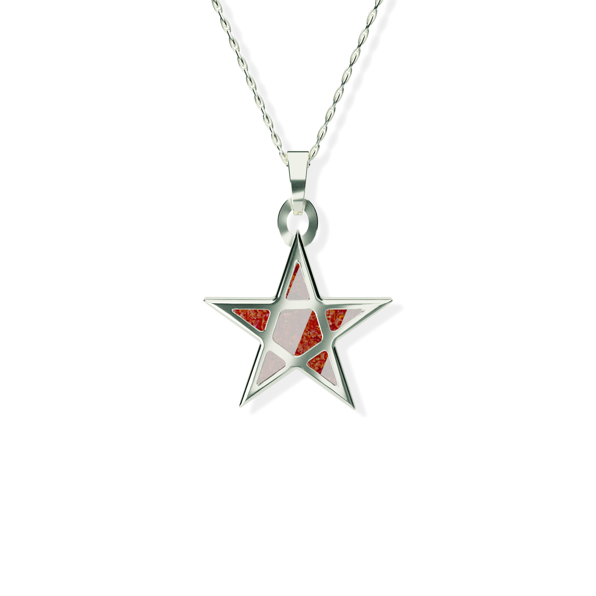 Opals & Ashes Five Star Memorial Pendant 9ct White Gold. Ashes blended with Ruby Red Opals.