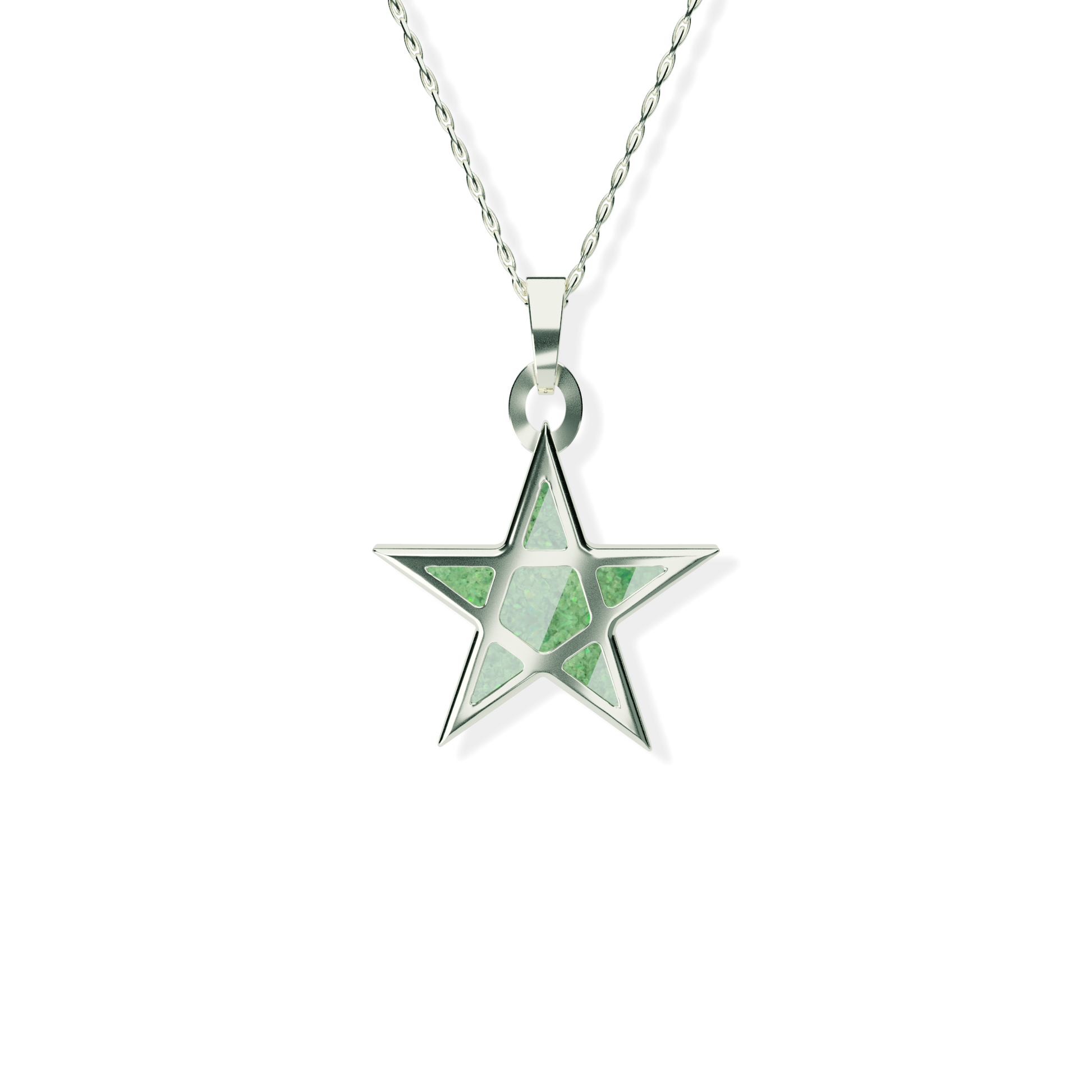 Opals & Ashes Five Star Memorial Pendant 9ct White Gold. Ashes blended with Spring Green Opals.