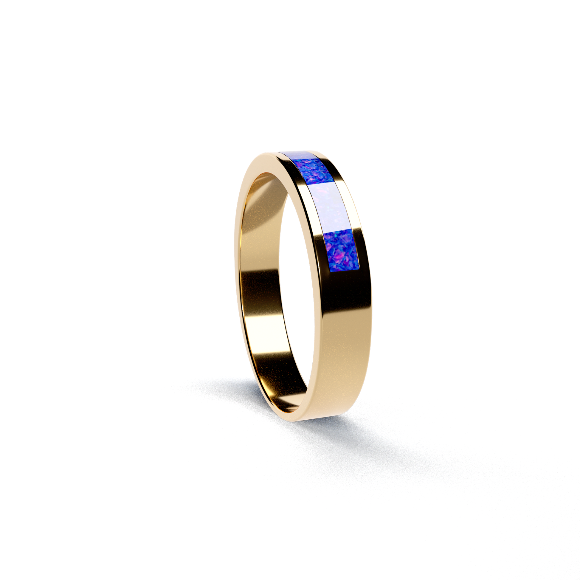 Opals & Ashes Half Circle Unisex Memorial Ring 9ct Yellow Gold. Ashes blended with Royal Blue Opals.