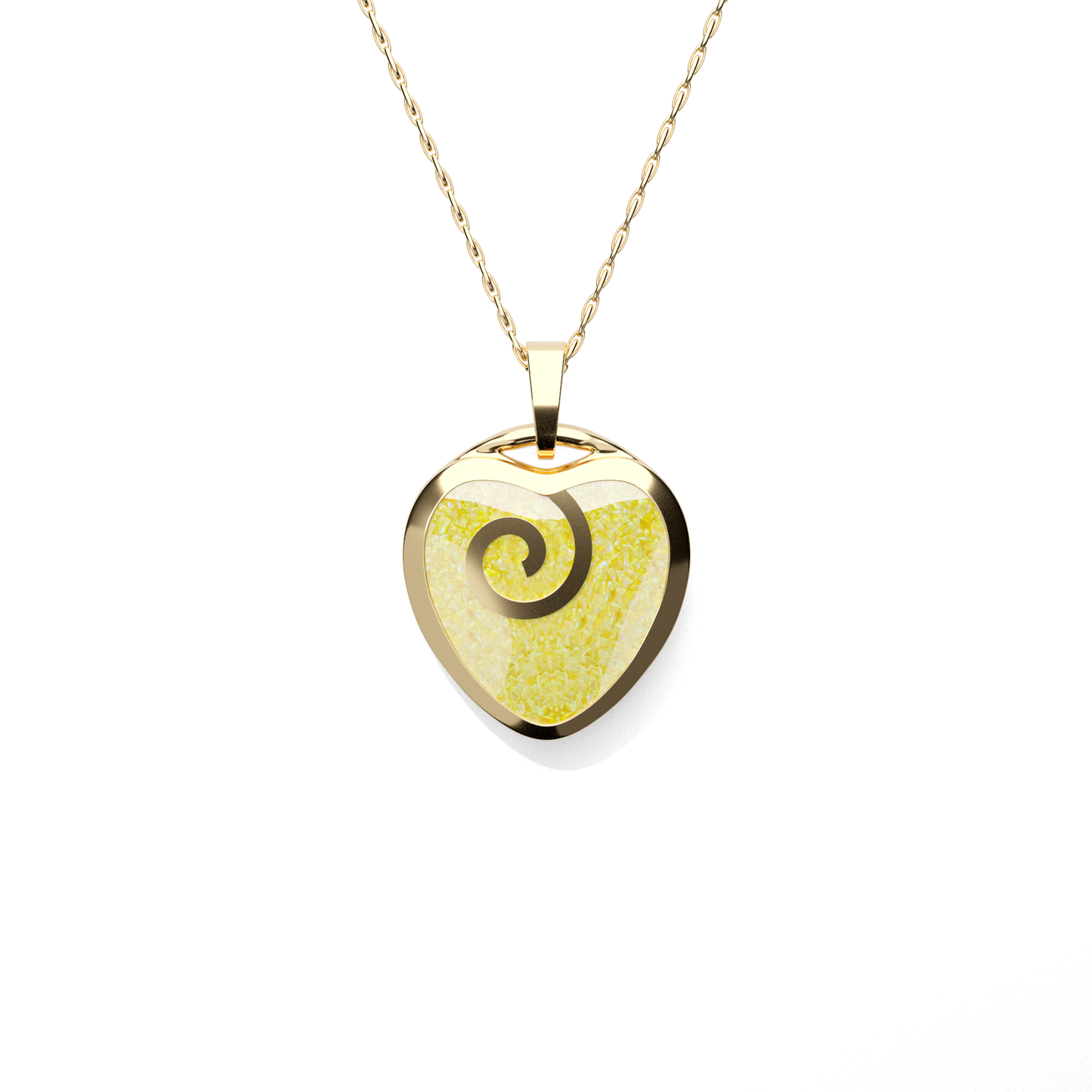 Opals & Ashes Spiral Heart Memorial Pendant 9ct Yellow Gold. Ashes blended with Summer Yellow Opals.