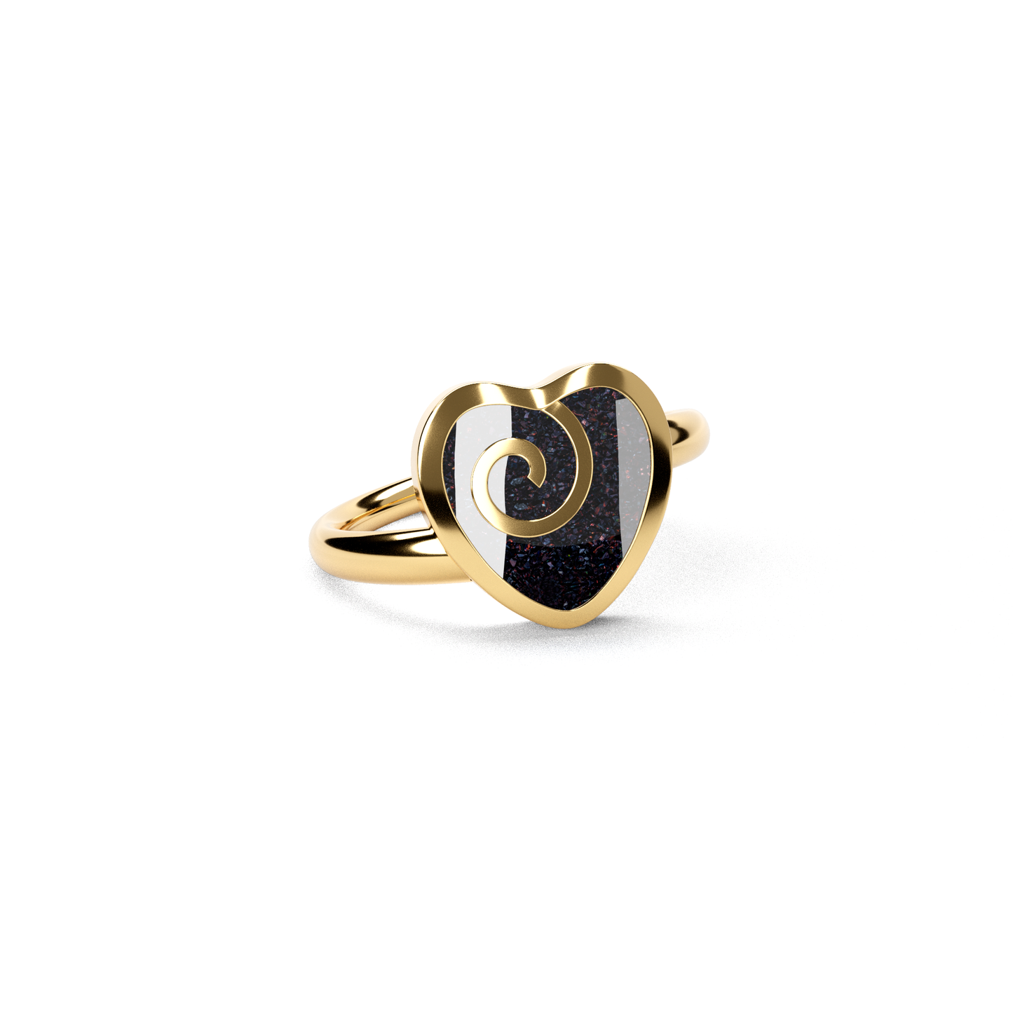 Opals & Ashes Spiral Heart Memorial Ring 9ct Yellow Gold. Ashes blended with Black Fire Opals.