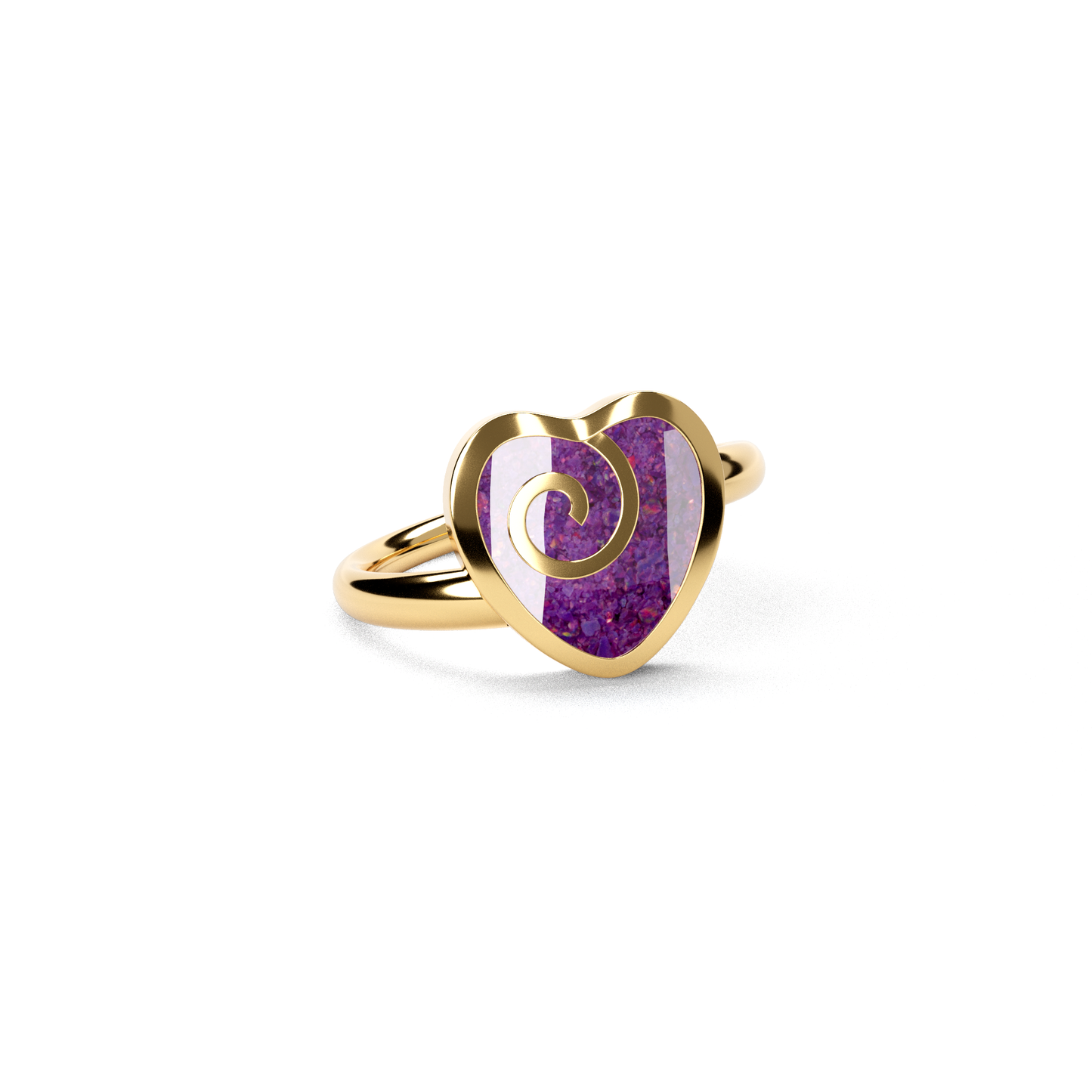 Opals & Ashes Spiral Heart Memorial Ring 9ct Yellow Gold. Ashes blended with Lavender Opals.