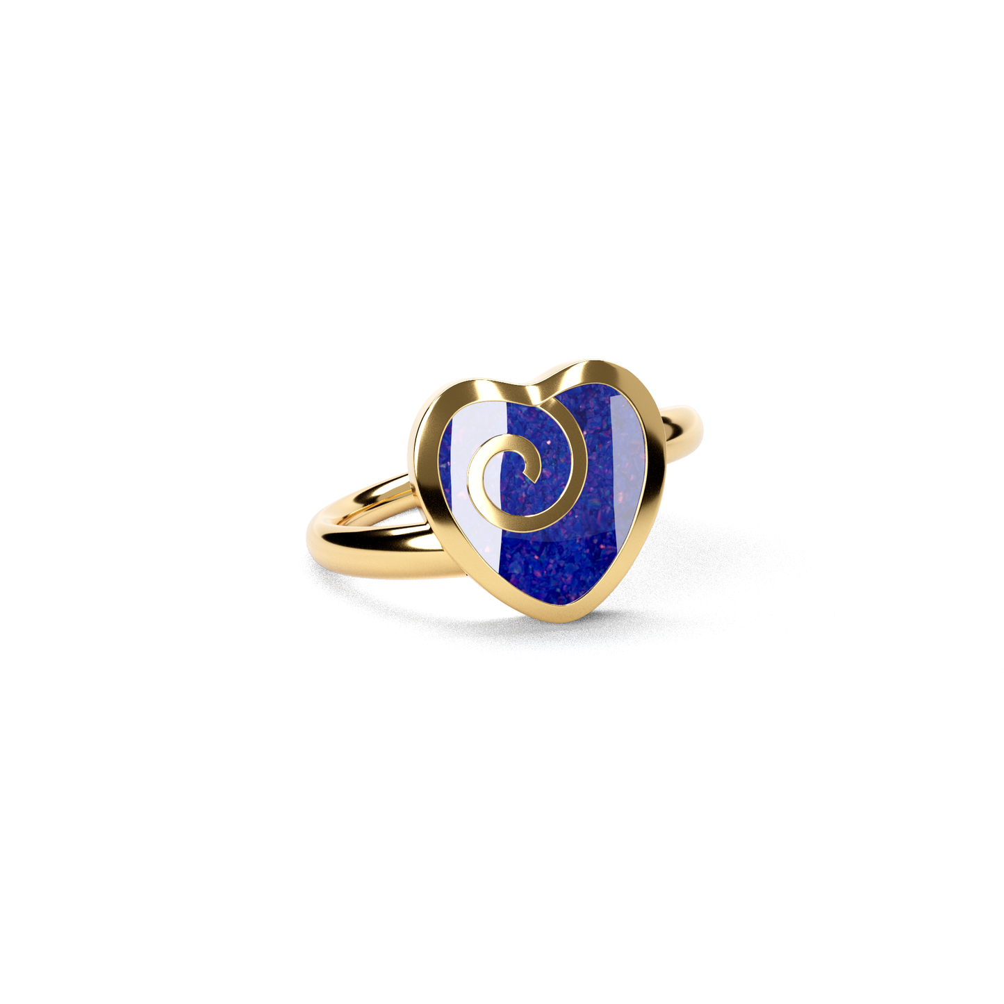 Opals & Ashes Spiral Heart Memorial Ring 9ct Yellow Gold. Ashes blended with Royal Blue Opals.