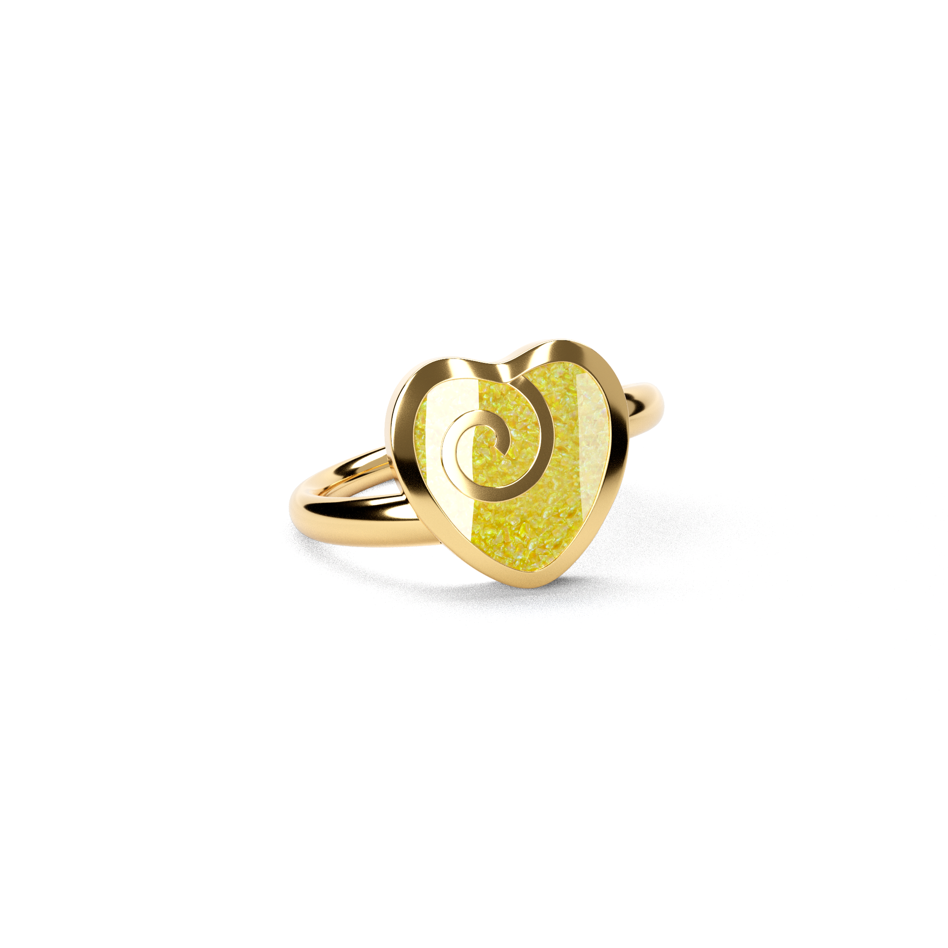 Opals & Ashes Spiral Heart Memorial Ring 9ct Yellow Gold. Ashes blended with Summer Yellow Opals.