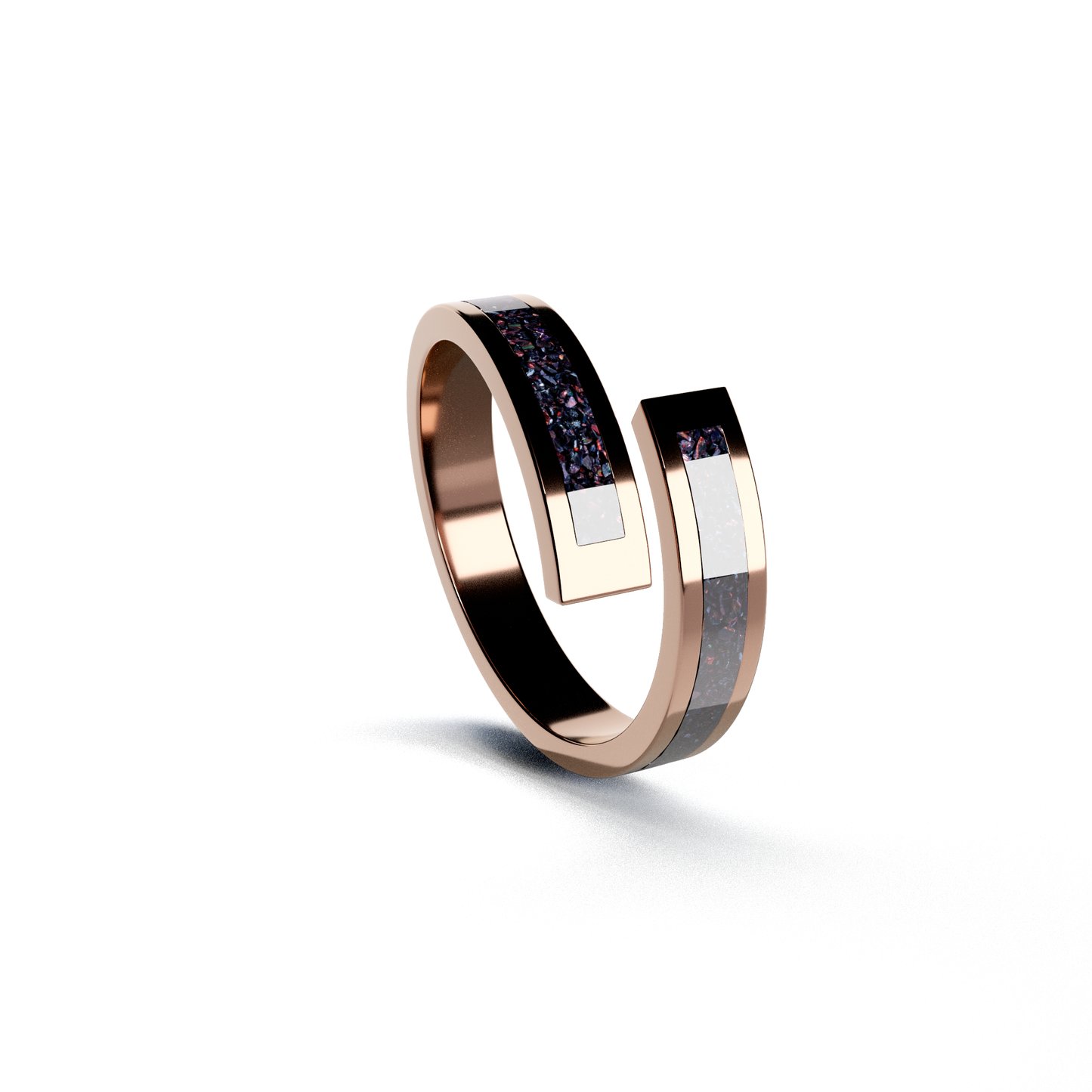 Opals & Ashes Spiral Memorial Ring 9ct Rose Gold. Ashes blended with Black Fire Opals.