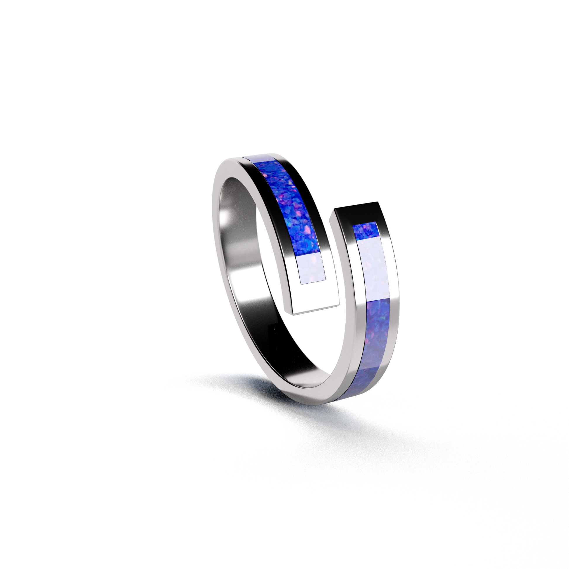 Opals & Ashes Spiral Memorial Ring Silver. Ashes blended with Royal Blue Opals.