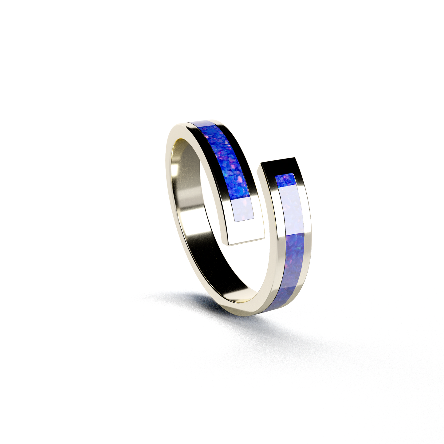 Opals & Ashes Spiral Memorial Ring 9ct White Gold. Ashes blended with Royal Blue Opals.