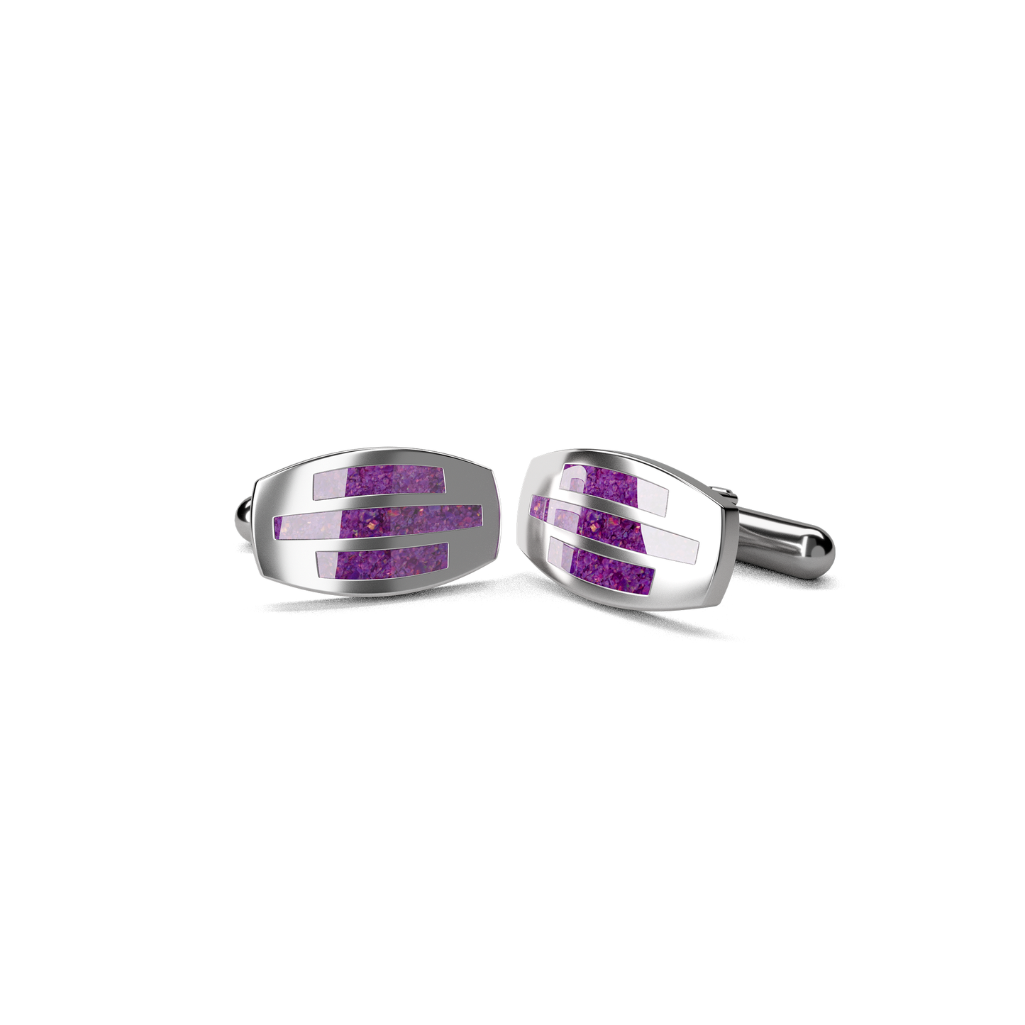 Opals & Ashes Trinity Memorial Cufflinks Silver. Ashes blended with Lavender Opals.