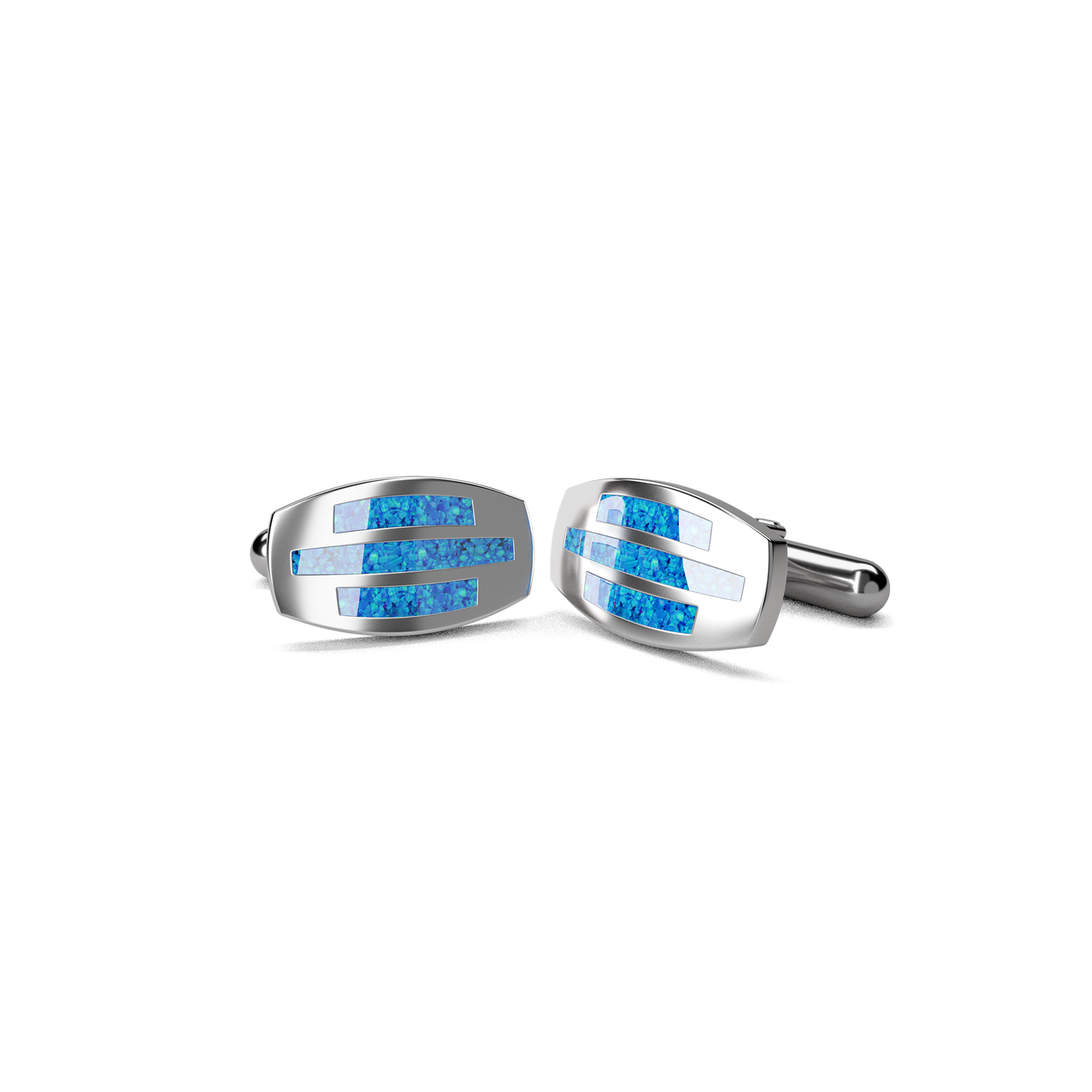 Opals & Ashes Trinity Memorial Cufflinks Silver. Ashes blended with Pacific Blue Opals.