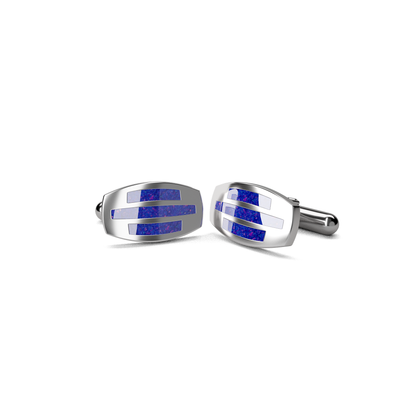 Opals & Ashes Trinity Memorial Cufflinks Silver. Ashes blended with Royal Blue Opals.