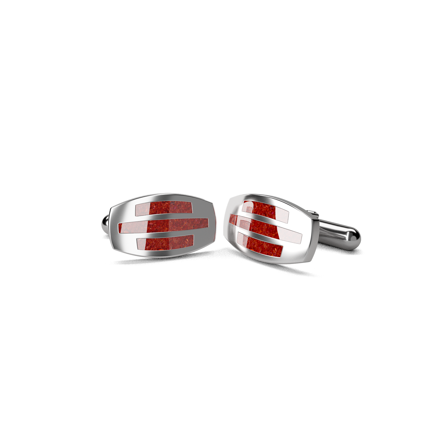 Opals & Ashes Trinity Memorial Cufflinks Silver. Ashes blended with Ruby Red Opals.