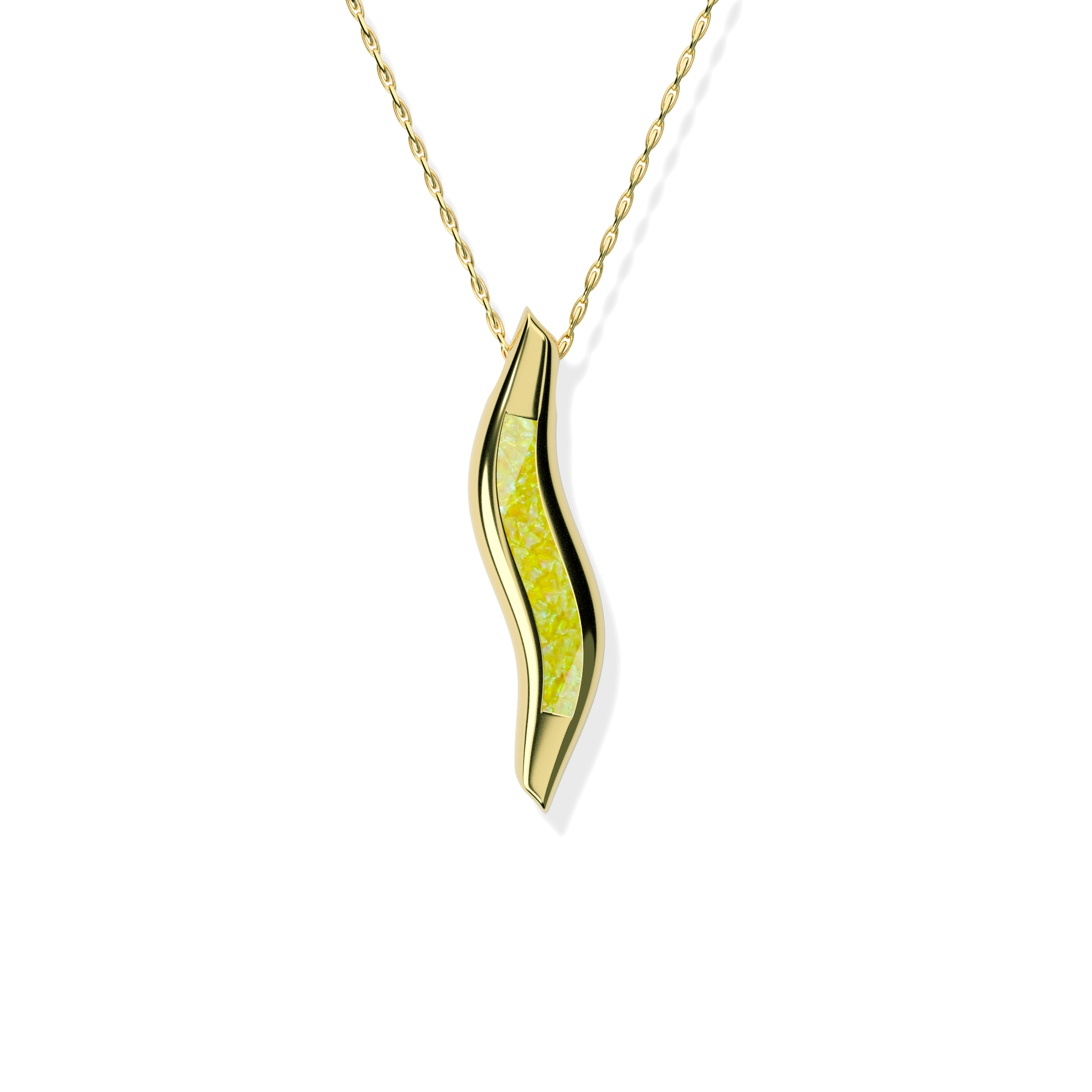 Opals & Ashes Wave Memorial Pendant 9ct Yellow Gold. Ashes blended with Summer Yellow Opals.