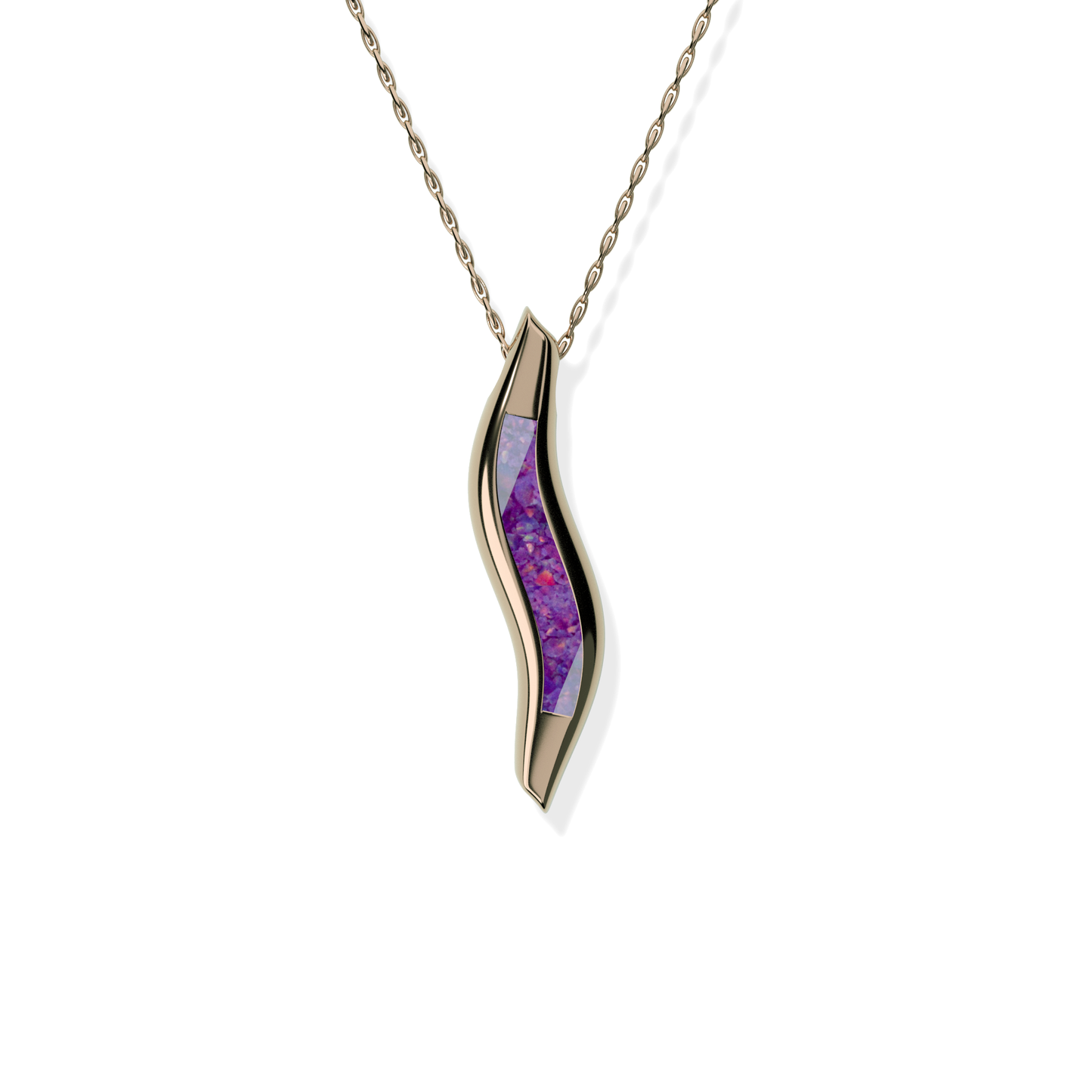 Opals & Ashes Wave Memorial Pendant 9ct Rose Gold. Ashes blended with Lavender Opals.