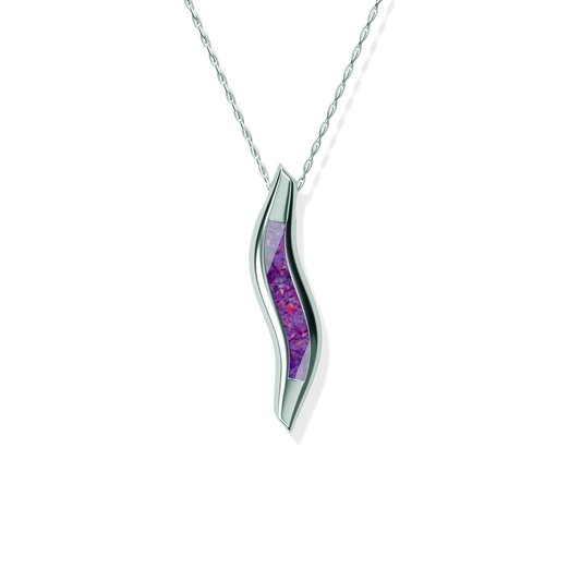 Opals & Ashes Wave Memorial Pendant Silver. Ashes blended with Lavender Opals.