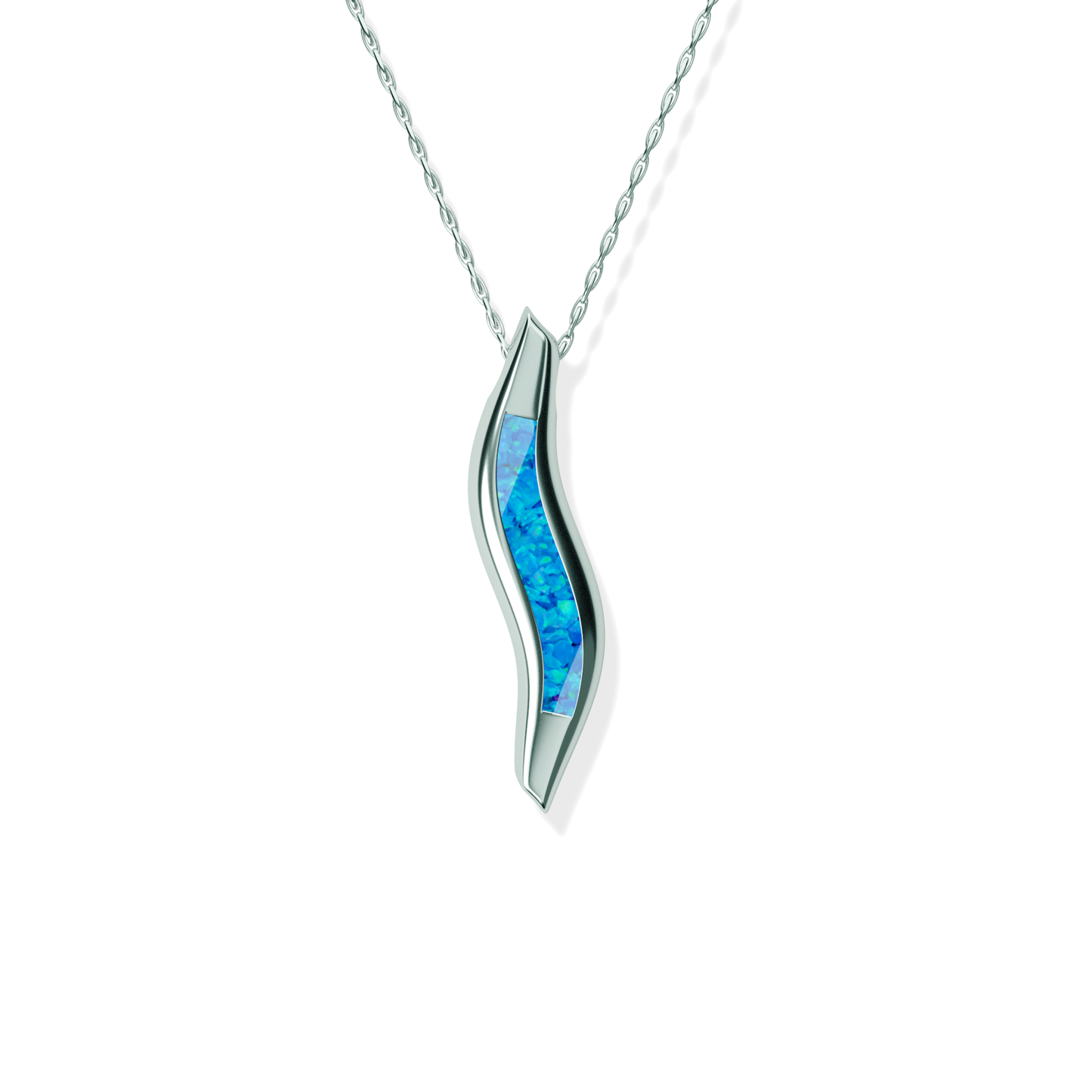 Opals & Ashes Wave Memorial Pendant Silver. Ashes blended with Pacific Blue Opals.