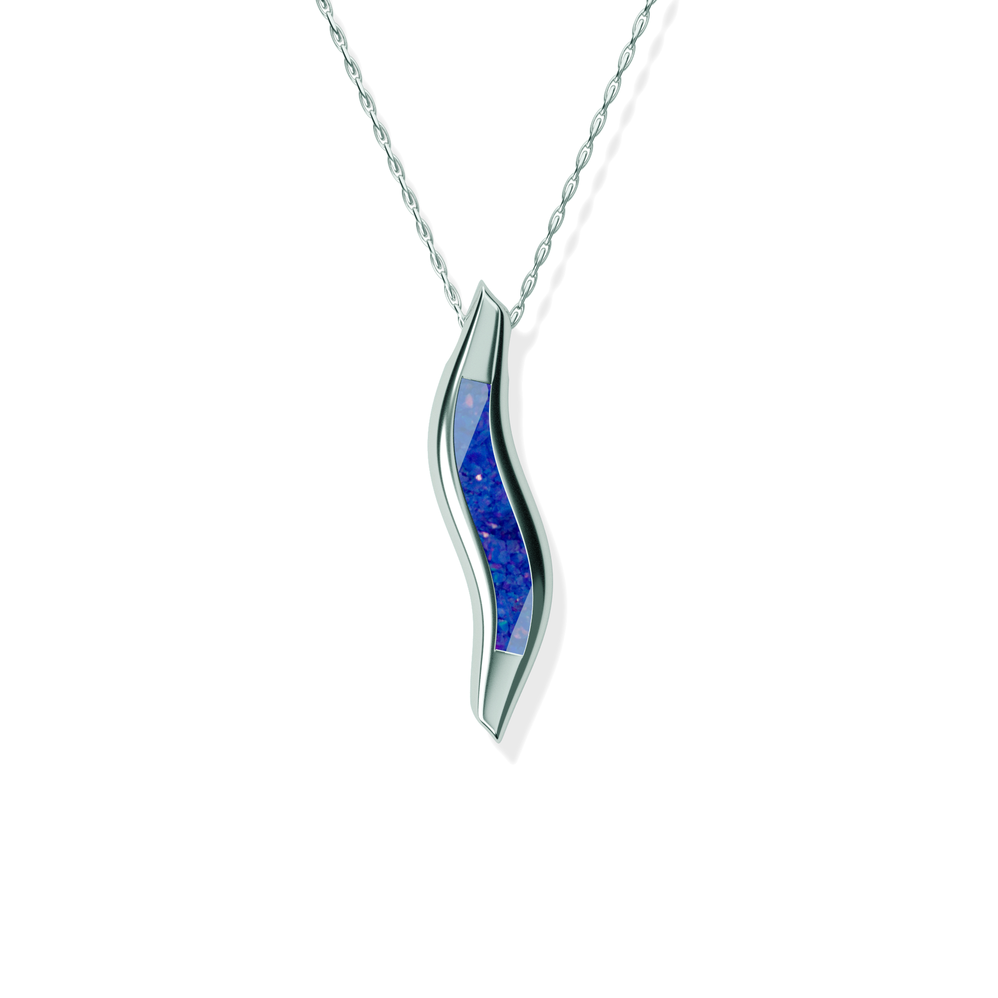 Opals & Ashes Wave Memorial Pendant Silver. Ashes blended with Royal Blue Opals.