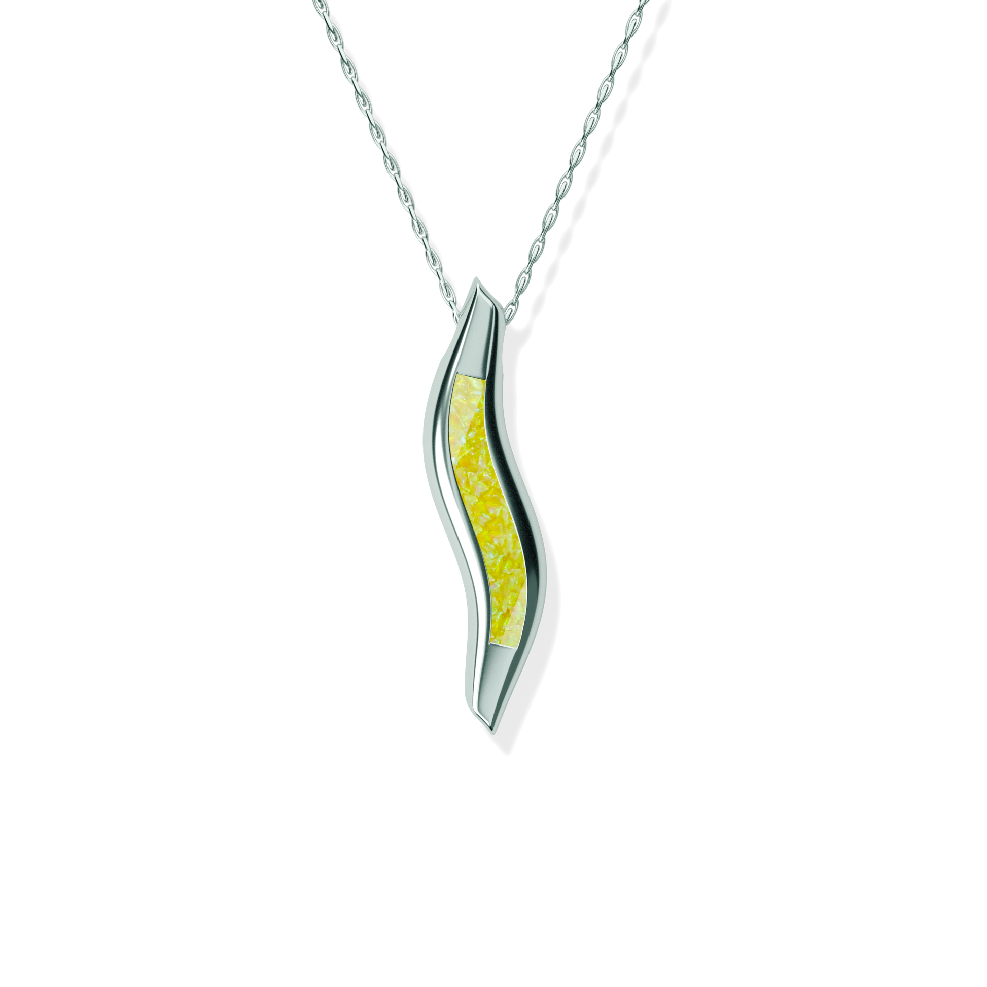 Opals & Ashes Wave Memorial Pendant Silver. Ashes blended with Summer Yellow Opals.