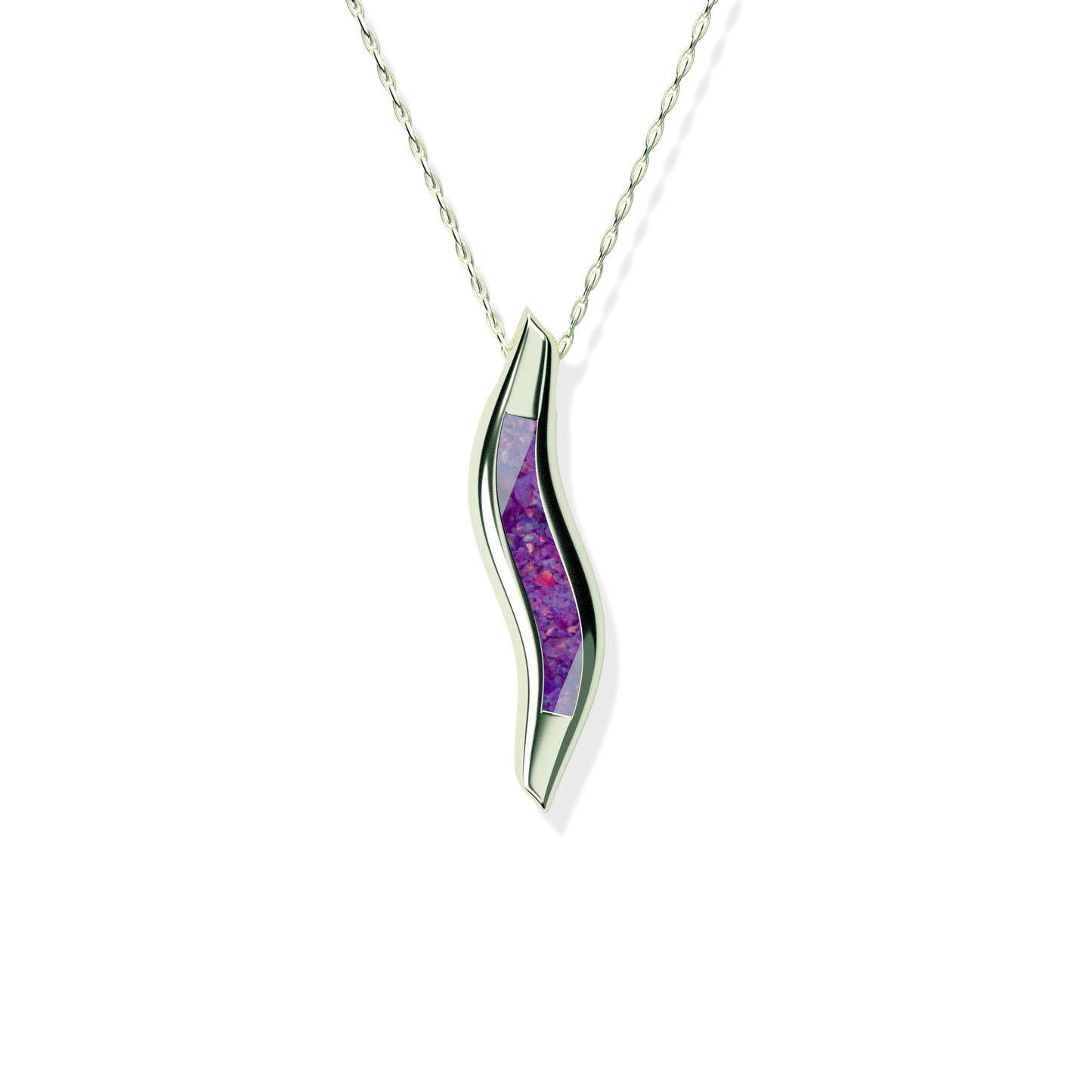 Opals & Ashes Wave Memorial Pendant 9ct White Gold. Ashes blended with Lavender Opals.